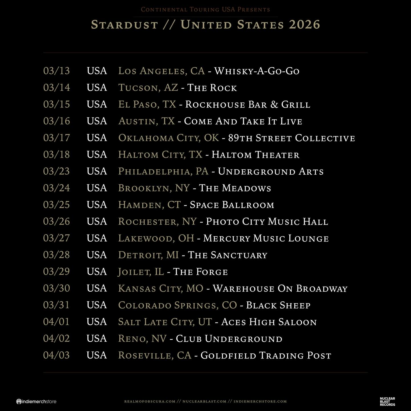 Allegaeon Stardust USA Tour Poster 2026